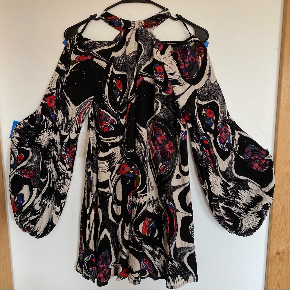 NWT Cold Shoulder Dress Artsy, Flowy Mini Bold Print Whimsygoth, Free People S